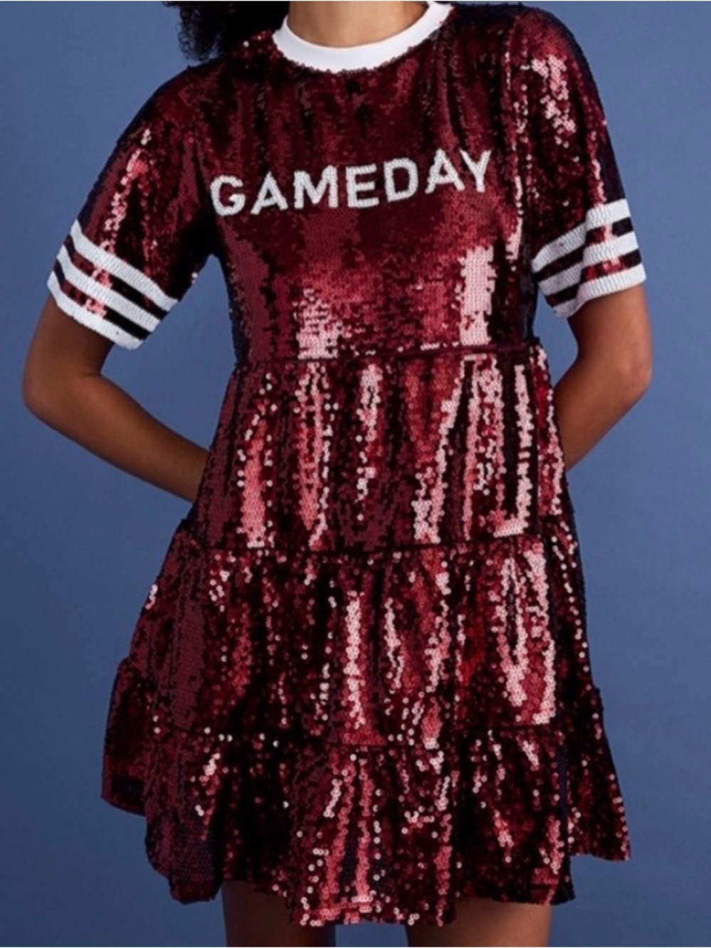 Francesca’s Game Day Sequin Mini Dress Maroon Burgundy White Med A&M MSU